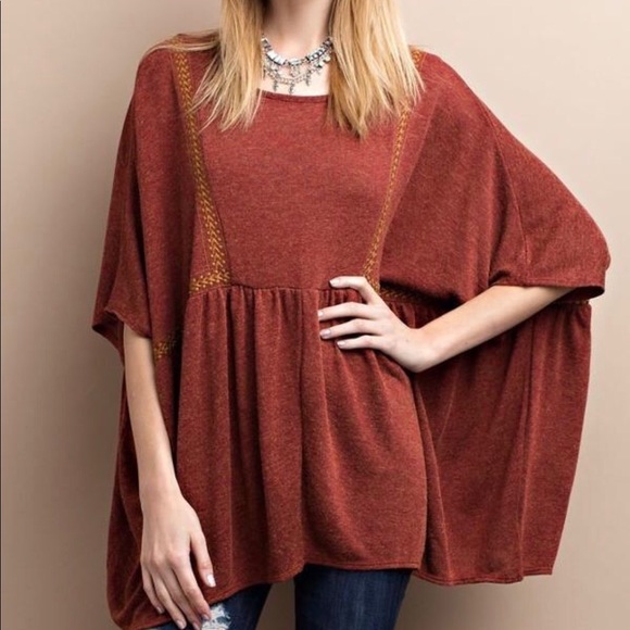 ❗️CLOSING SALE❗️Rust Slouchy Cozy Poncho Tunic Top - Picture 3 of 3